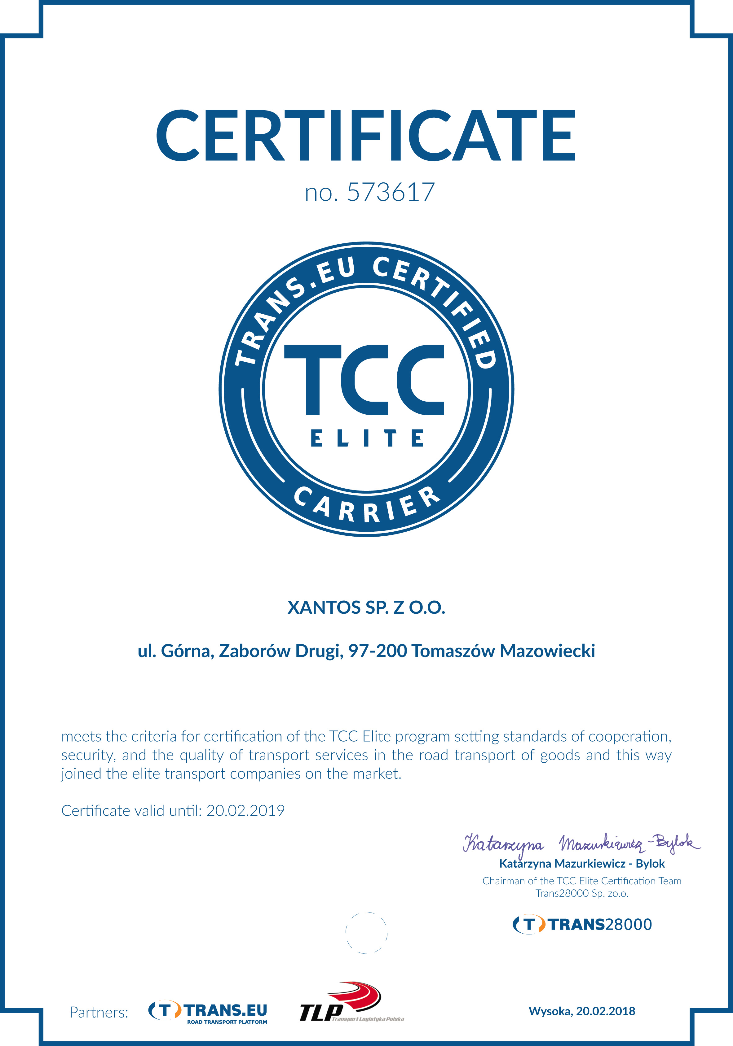 TCC certyfikat EN